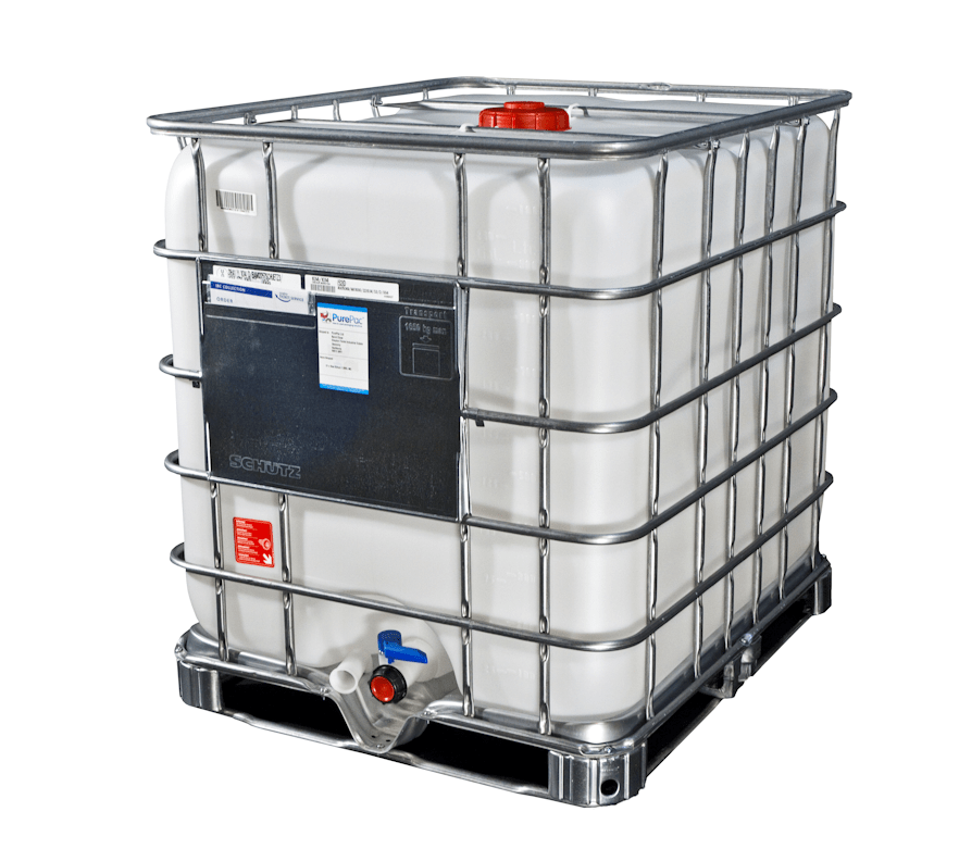 New 1000 Litres UN Approved Chemical Grade Clear IBC Tank or Flowbin on Steel Pallet