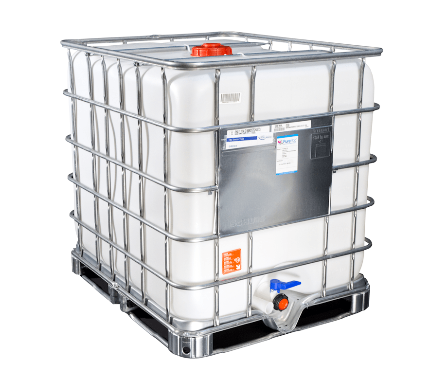 New 1000 Litres UN Approved Chemical Grade Clear IBC Tank or Flowbin on Steel Pallet