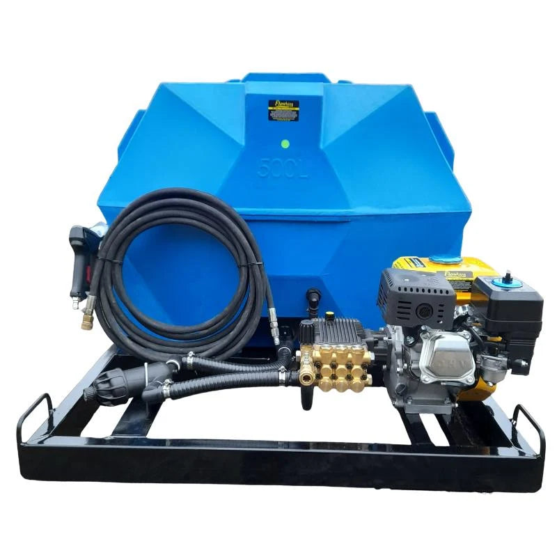 500l Mobile High Pressure Washer 6.5hp petrol 186bar