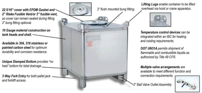 New 2000 Litre Stainless Steel IBC Tank
